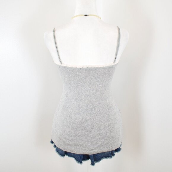 Y2K VTG 00s Express Gray Jersey Knit White Lace Trim Babydoll Cami Top Sz M - Picture 3 of 6